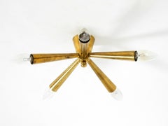 Original small mid-century modern brass Sputnik ceiling lamp with five arms