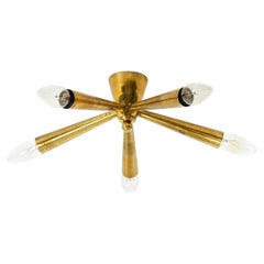 Original small mid-century modern brass Sputnik ceiling lamp with five arms