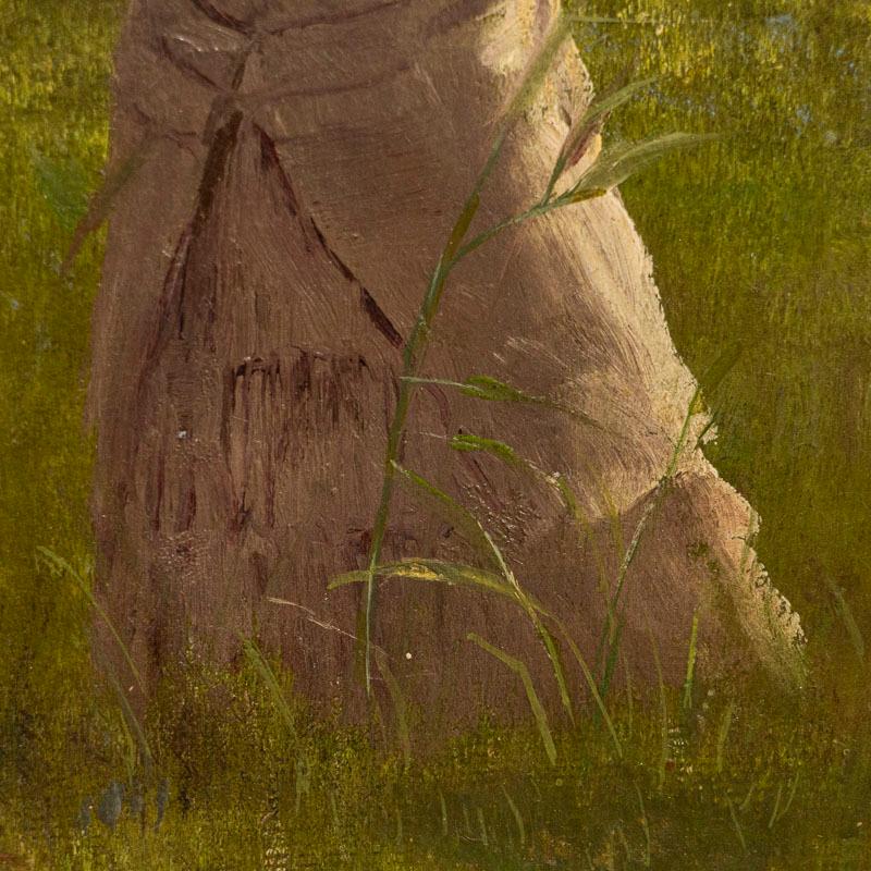 XIXe siècle Petite peinture à l'huile originale d'une femme sur une journée d'été, non signée en vente