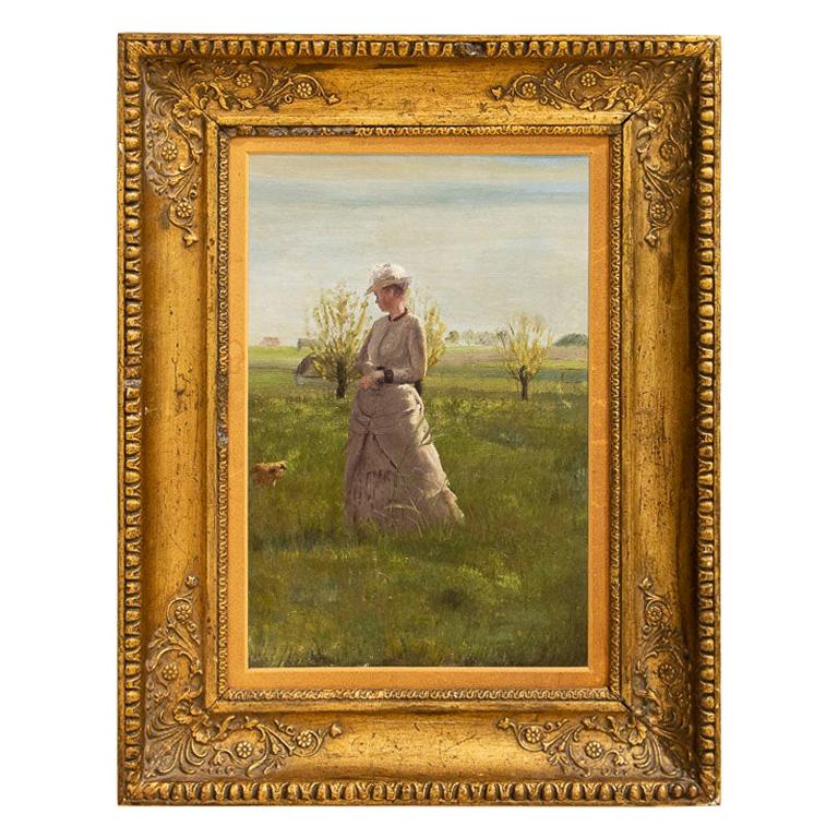 Original Small Oil Painting of Woman on a Summer Day, Unsigned