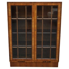 Original Small Proportioned Art Deco Figured and Burr Walnut Bookcase