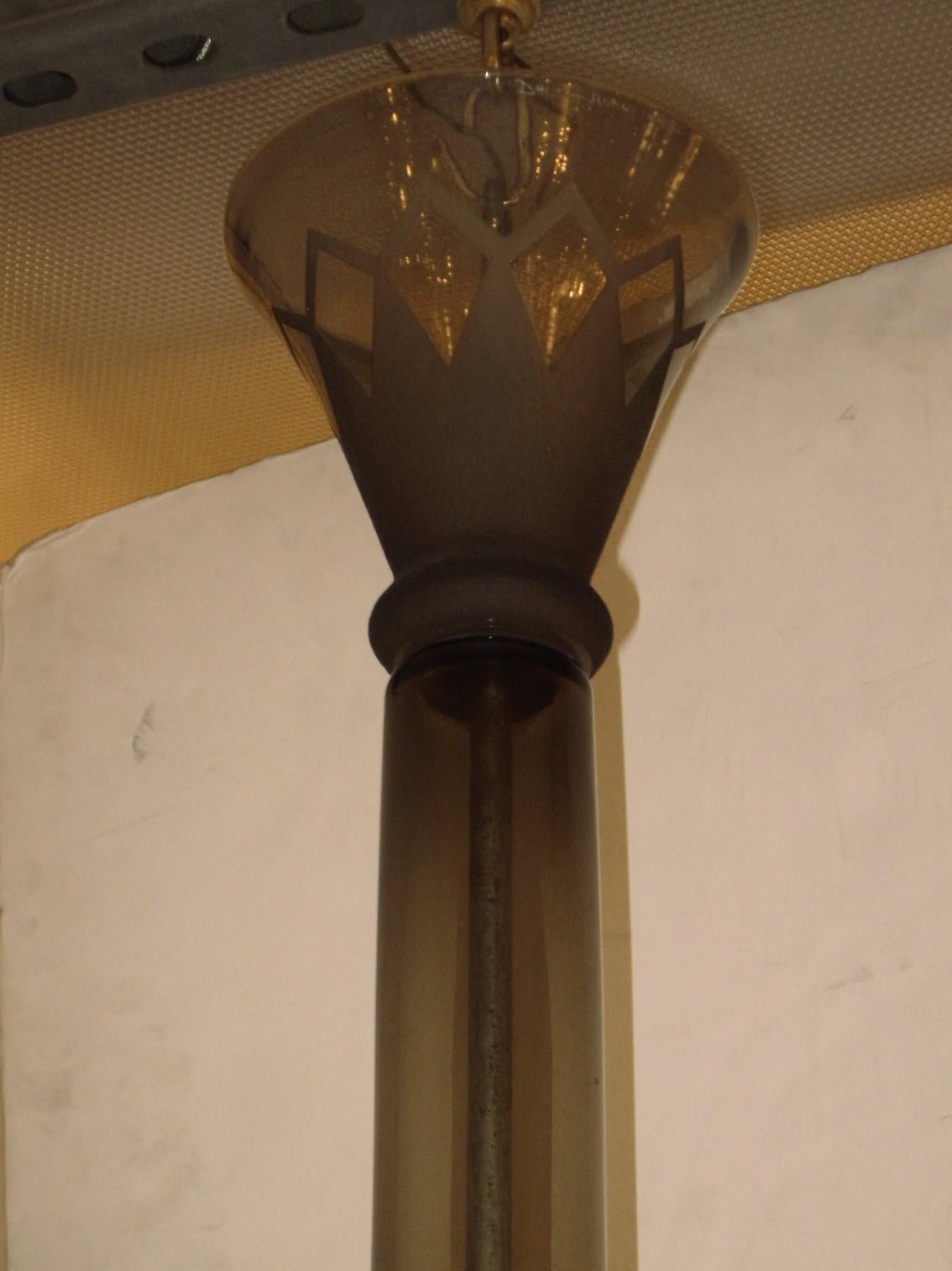  Original Smoke Tinted Acid Etched Chandelier Signed Daum Nancy, 1935 For Sale 6