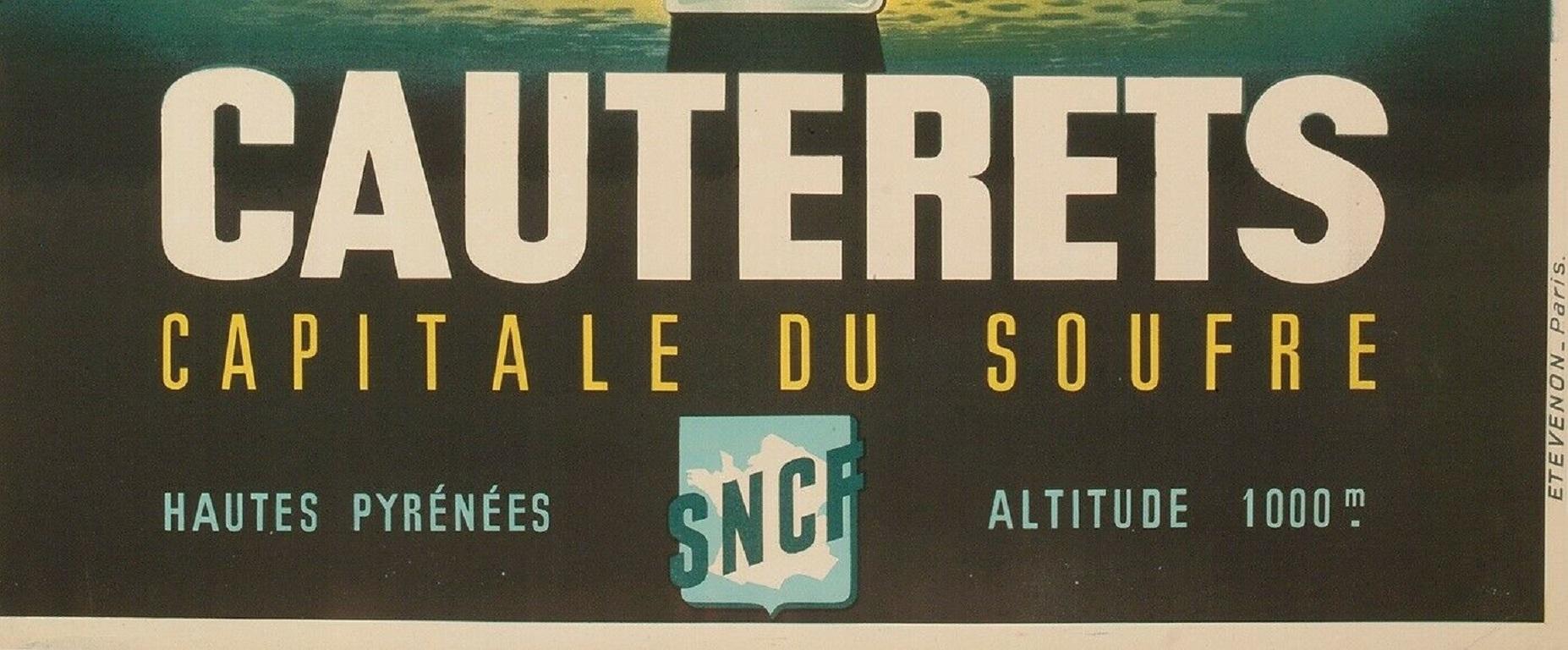 20ième siècle Affiche originale de la SNCF - Cauterets-Pyrenees - Fontaine à eau minérale Spa-Mineral, 1951 en vente