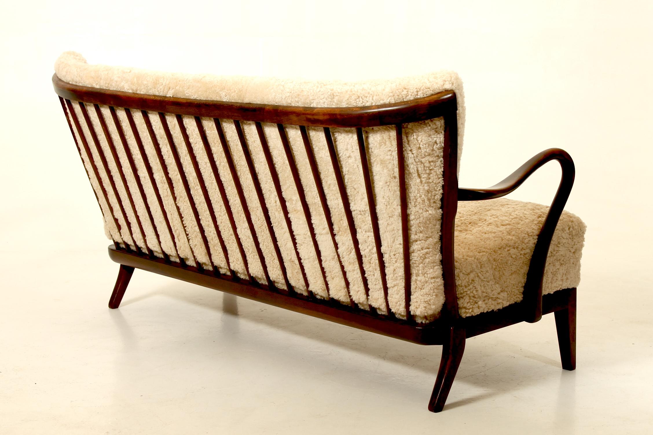 Stained Original sofa in beech by Alfred Christensen, Denmark. For Sale