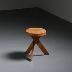 Sgabello originale in olmo massiccio S31 di Pierre Chapo, circa 1980