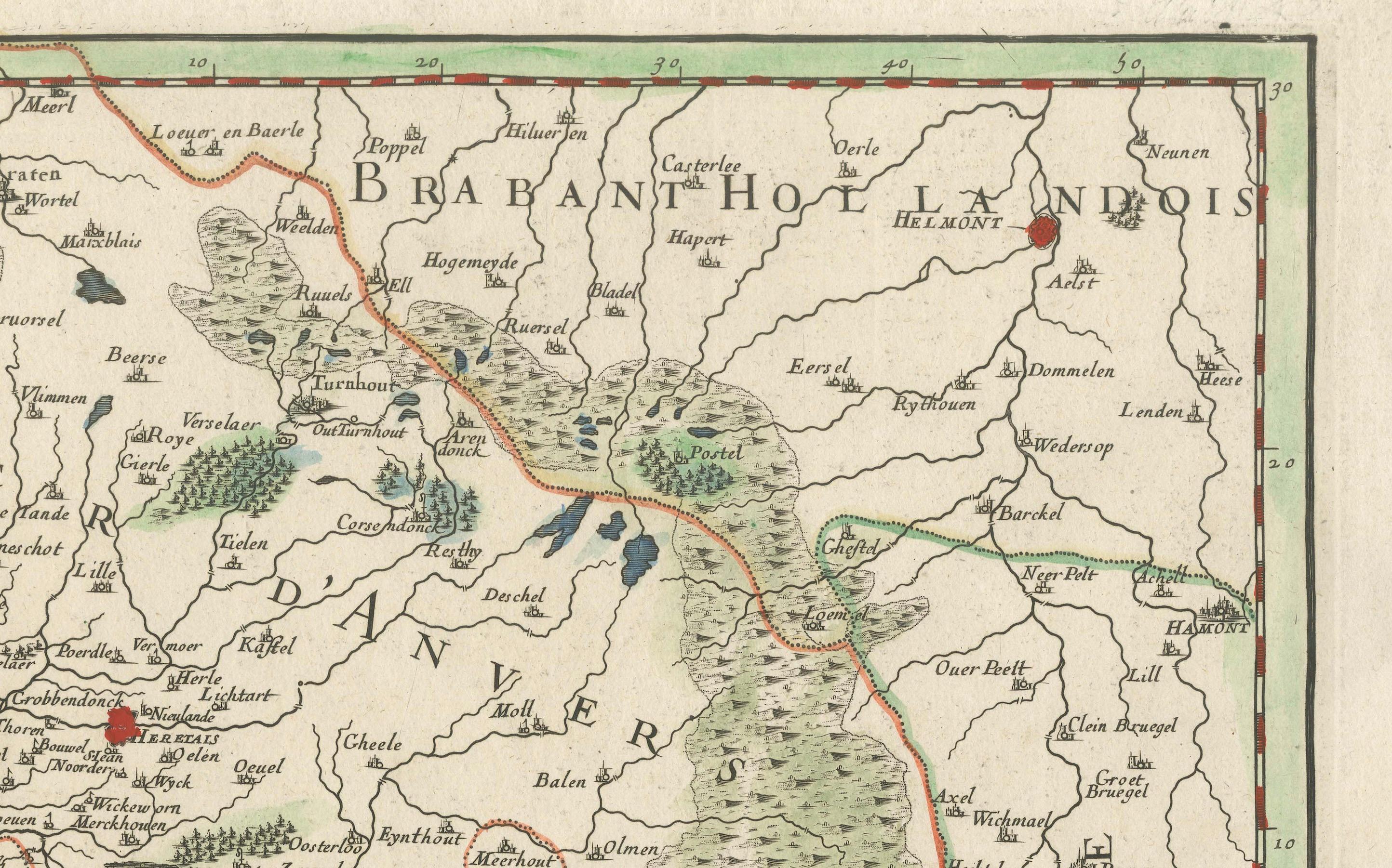 French Original Spanish Brabant map with Brussels, Louvain and Antwerp quarters, c.1684 For Sale