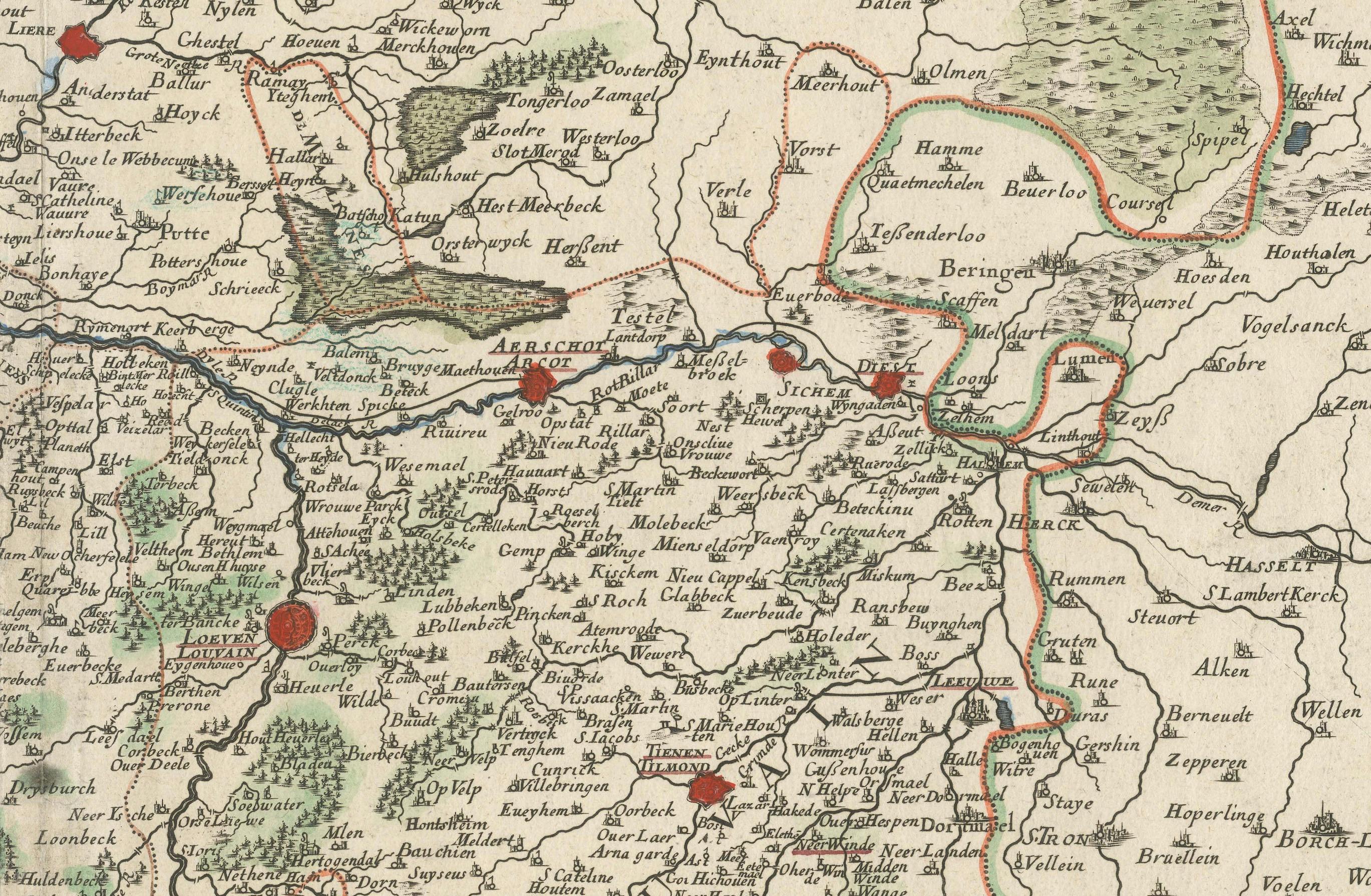 Engraved Original Spanish Brabant map with Brussels, Louvain and Antwerp quarters, c.1684 For Sale