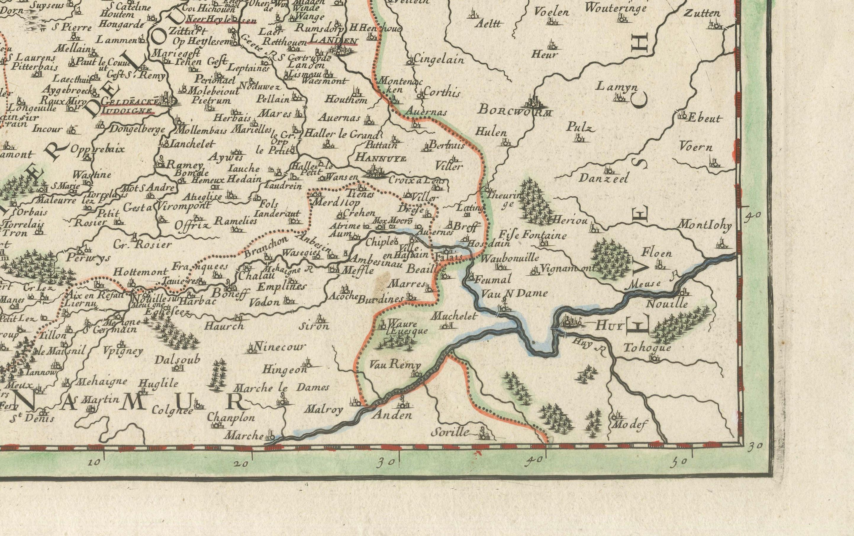 Original Spanish Brabant map with Brussels, Louvain and Antwerp quarters, c.1684 In Good Condition For Sale In Langweer, NL