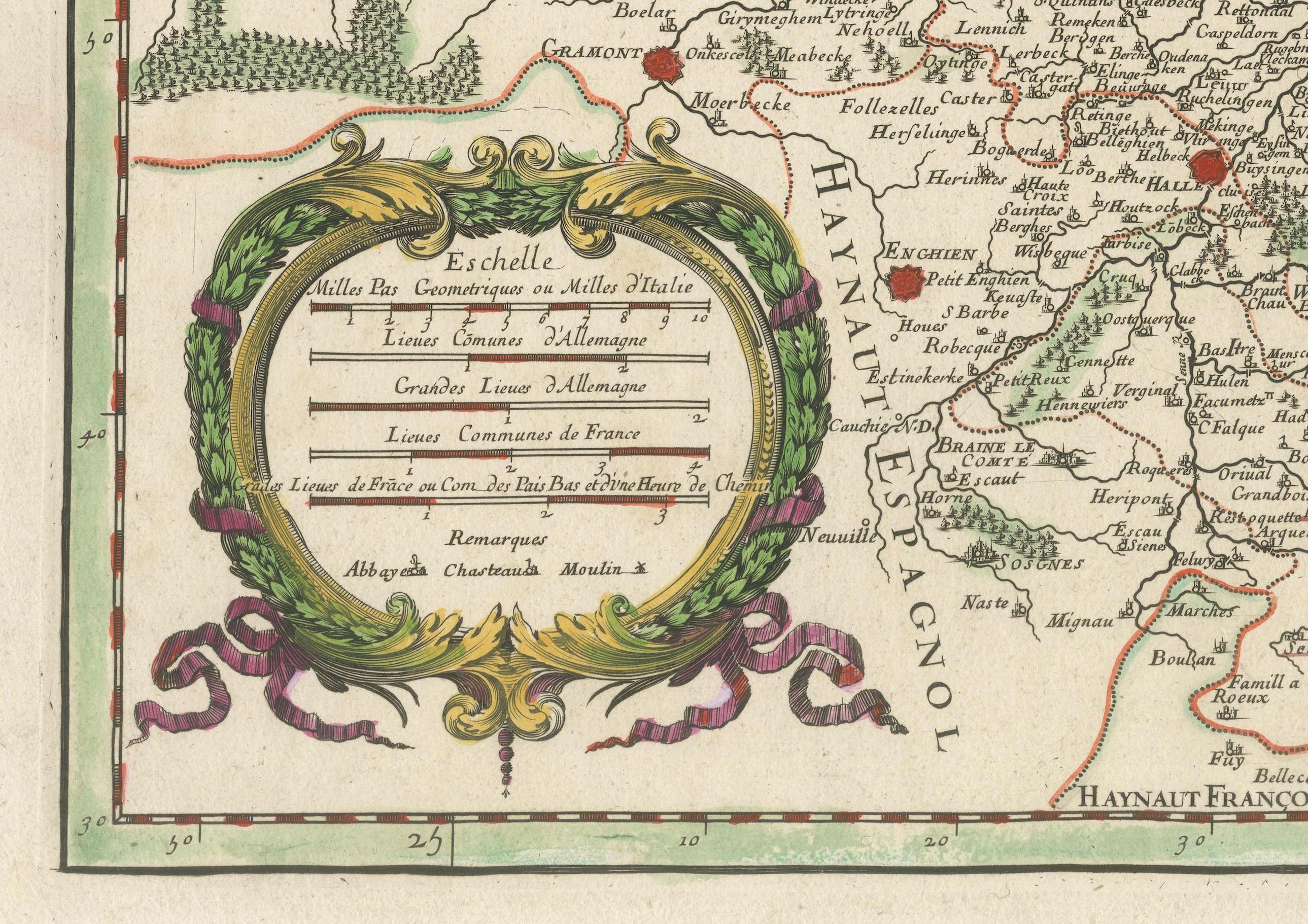 17th Century Original Spanish Brabant map with Brussels, Louvain and Antwerp quarters, c.1684 For Sale