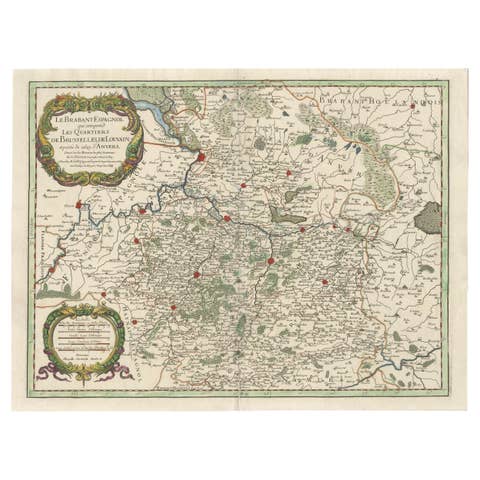 Original Spanish Brabant map with Brussels, Louvain and Antwerp quarters, c.1684
