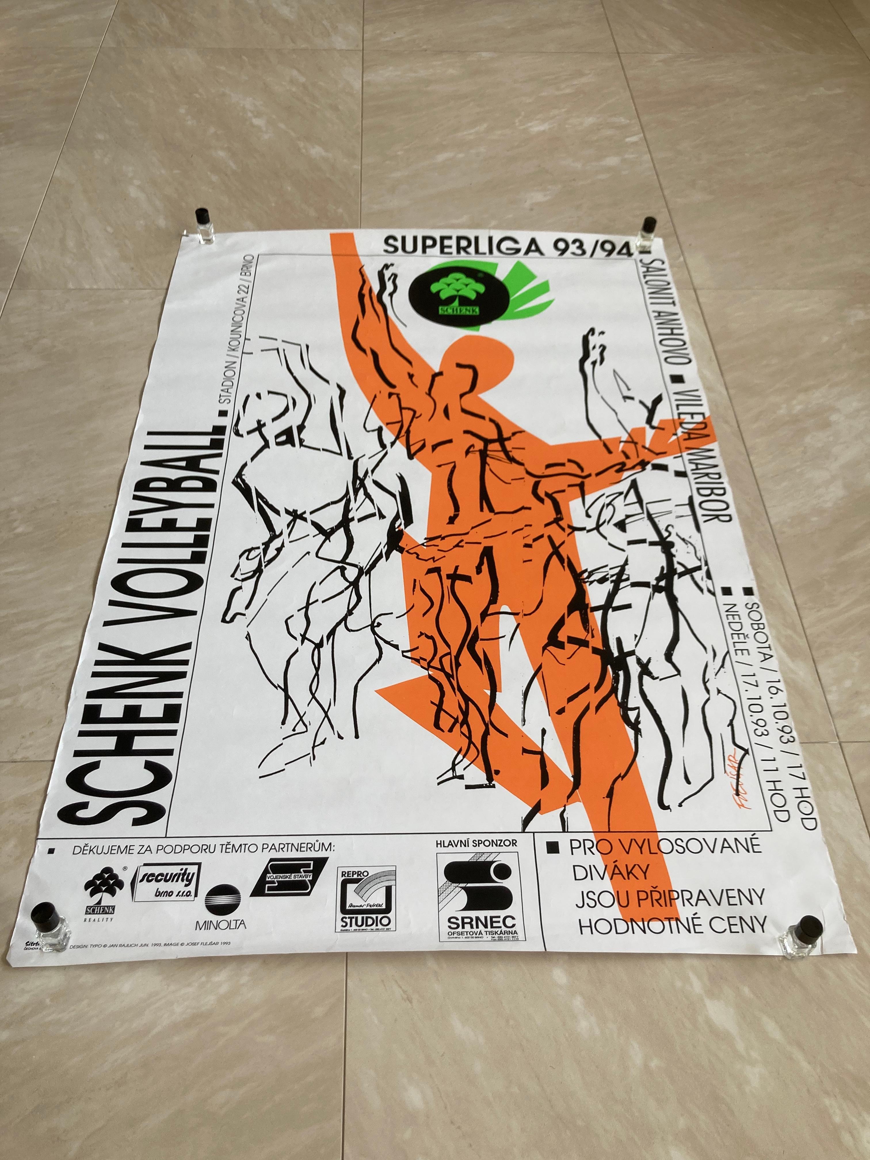 Mid-Century Modern Original Sport Design Volleyball Poster, 1993 / Czechoslovakia For Sale