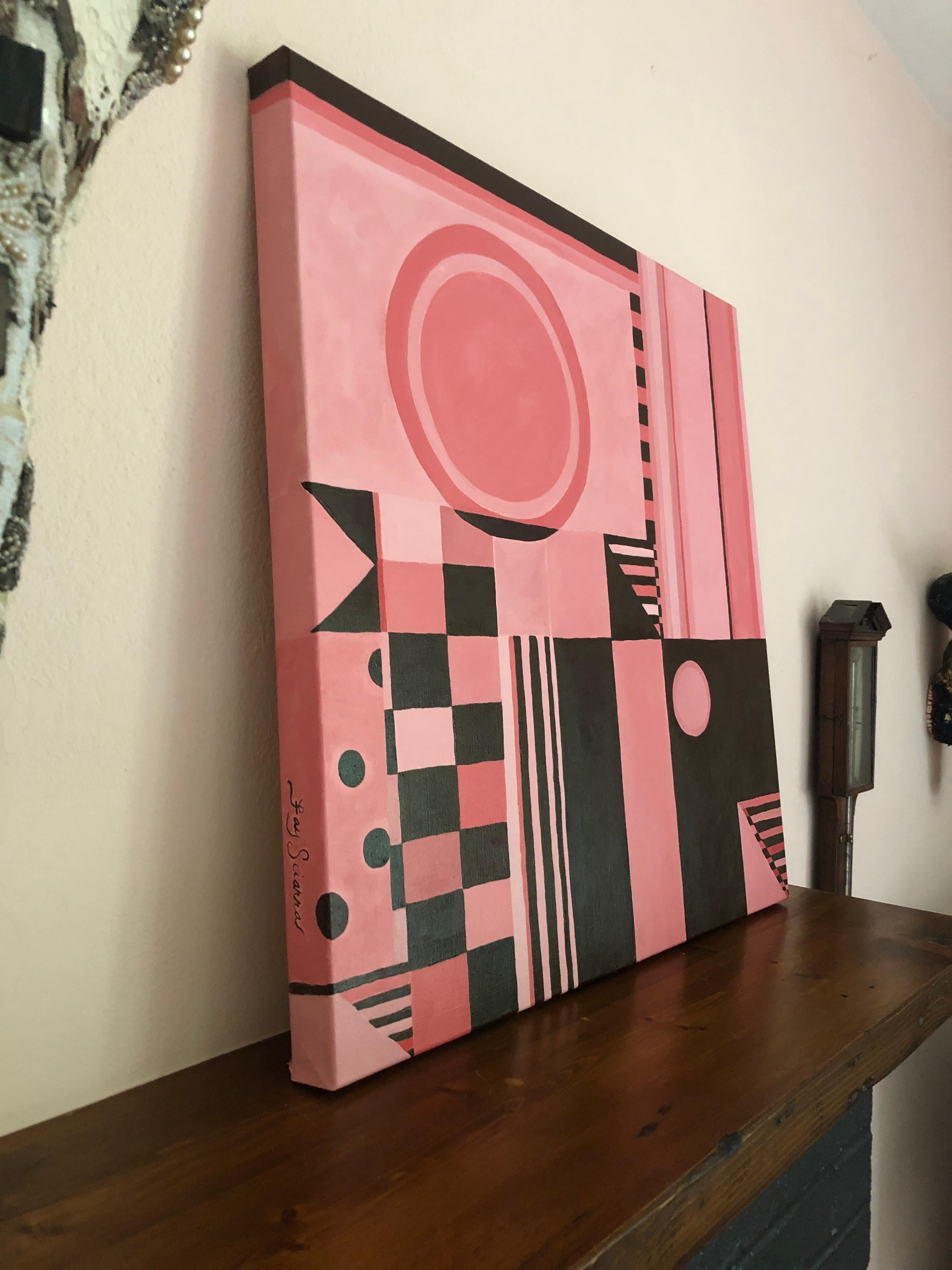 Peinture abstraite carrée originale en rose et brun en vente 4