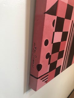 Original Square Abstract Painting in Pink and Brown