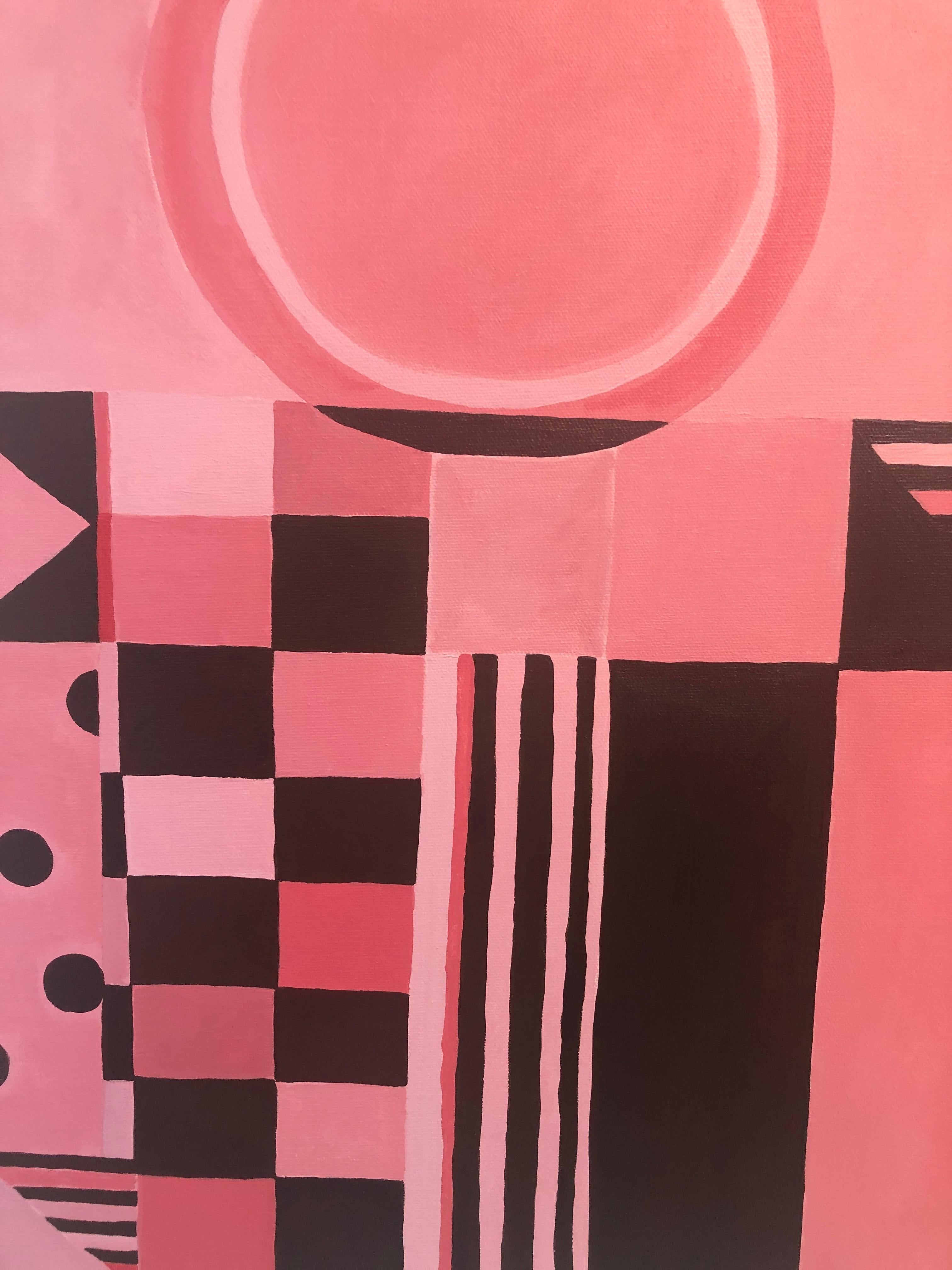Original Quadratische Abstrakte Malerei in Rosa und Braun (Moderne) im Angebot