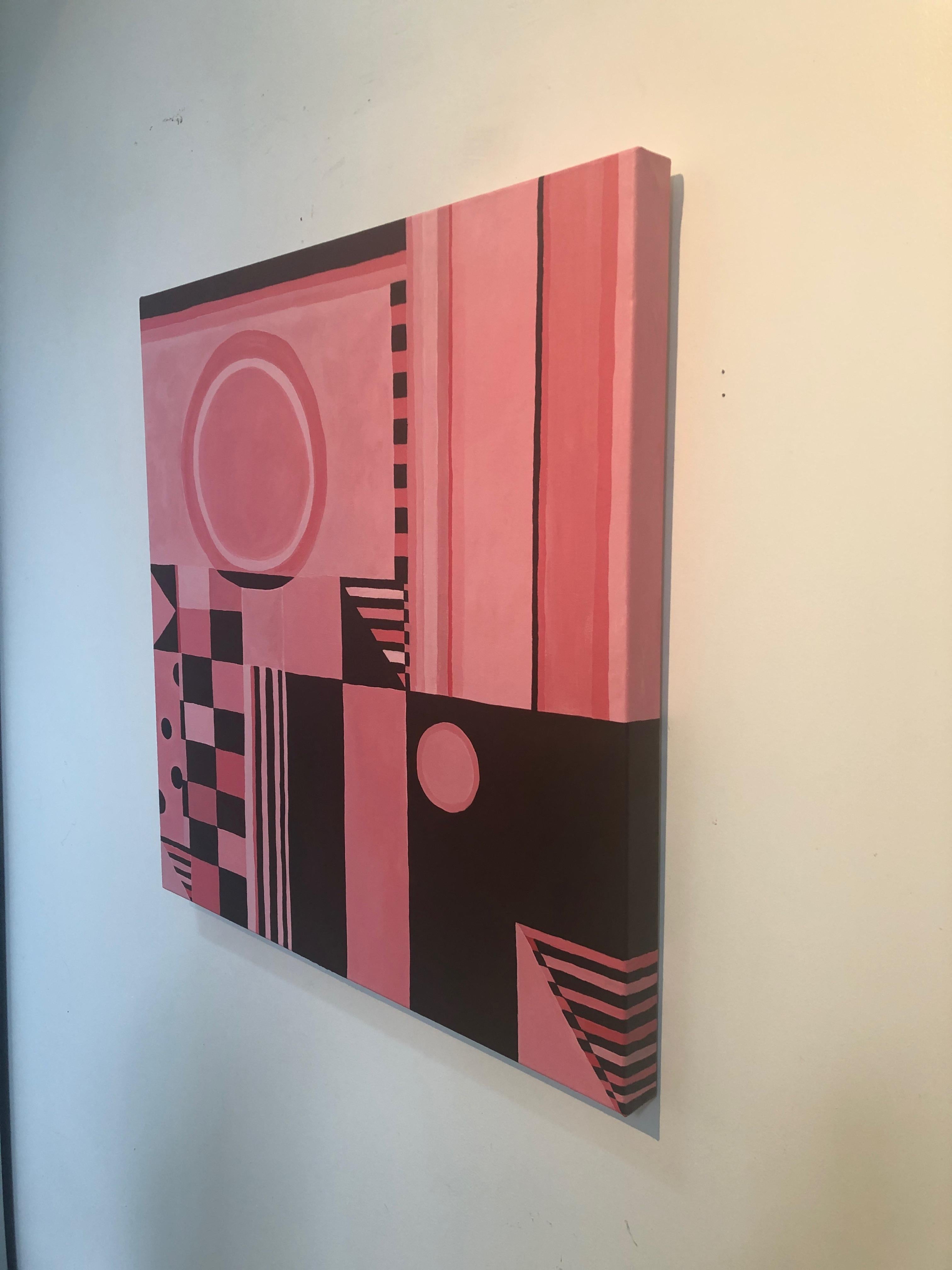 American Original Square Abstract Painting in Pink and Brown For Sale