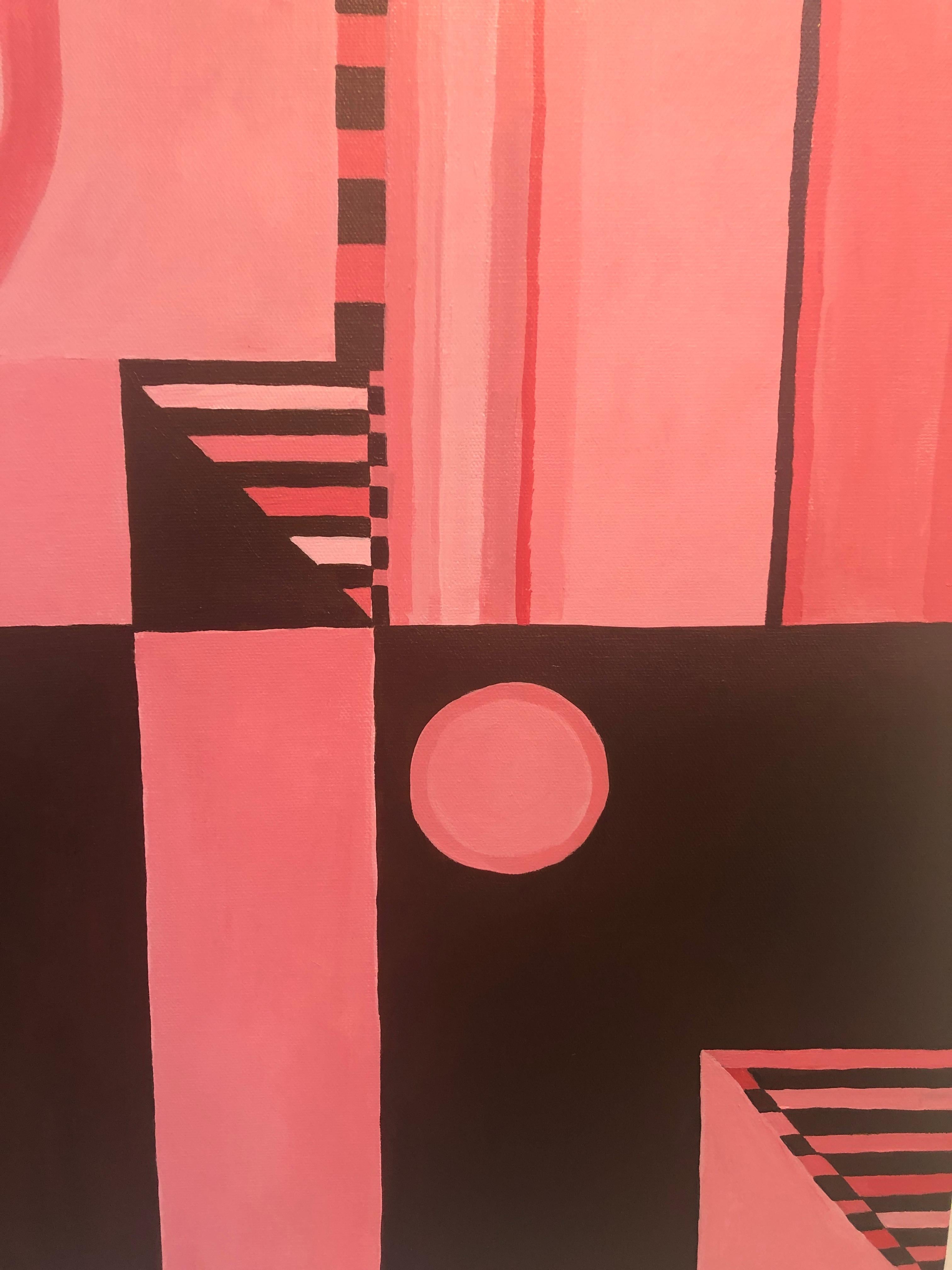 Original Square Abstract Painting in Pink and Brown In Excellent Condition For Sale In Hopewell, NJ
