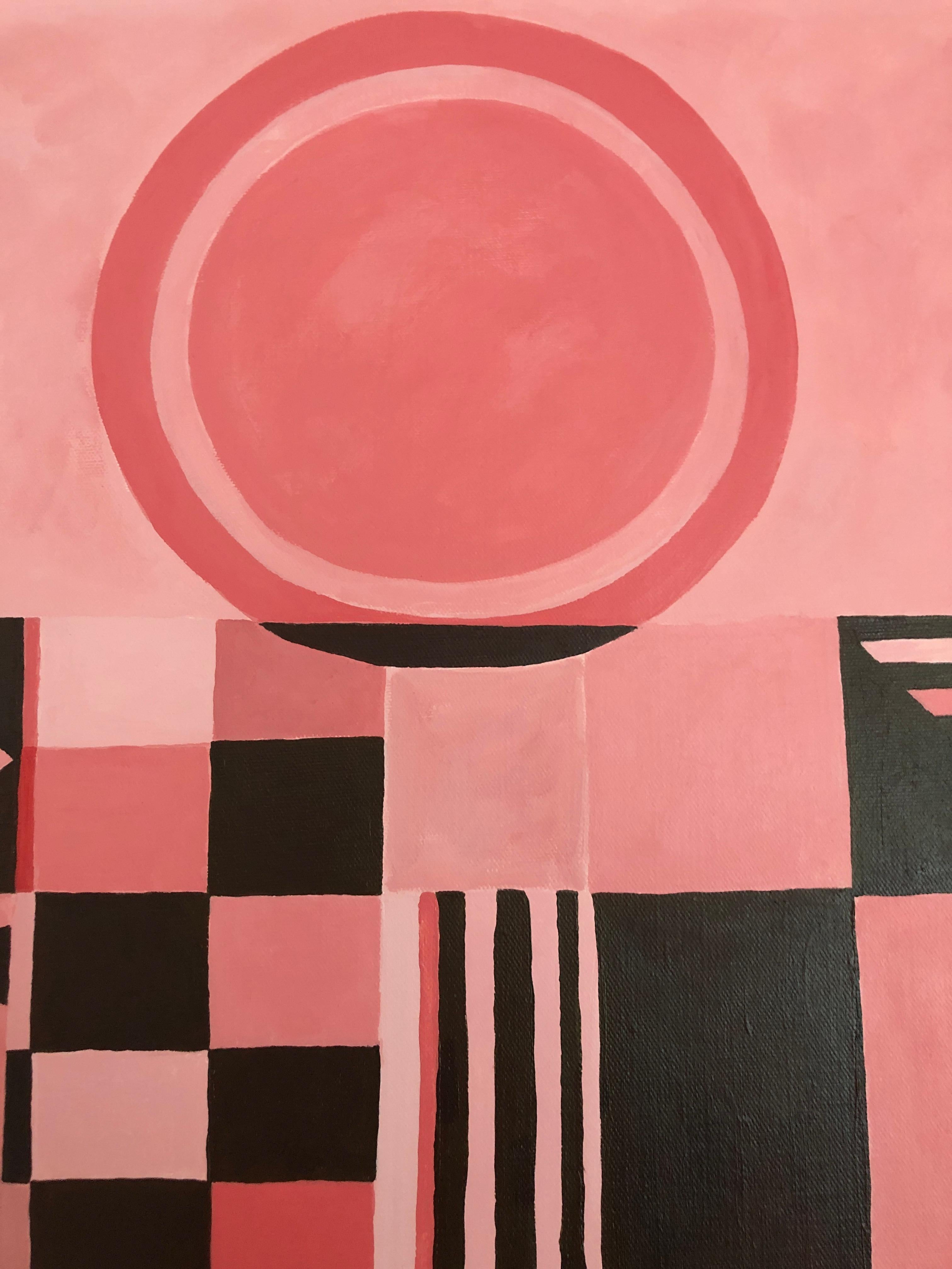 Cuadro abstracto cuadrado original en rosa y marrón en venta 2