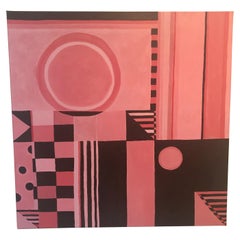 Original Square Abstract Painting in Pink and Brown