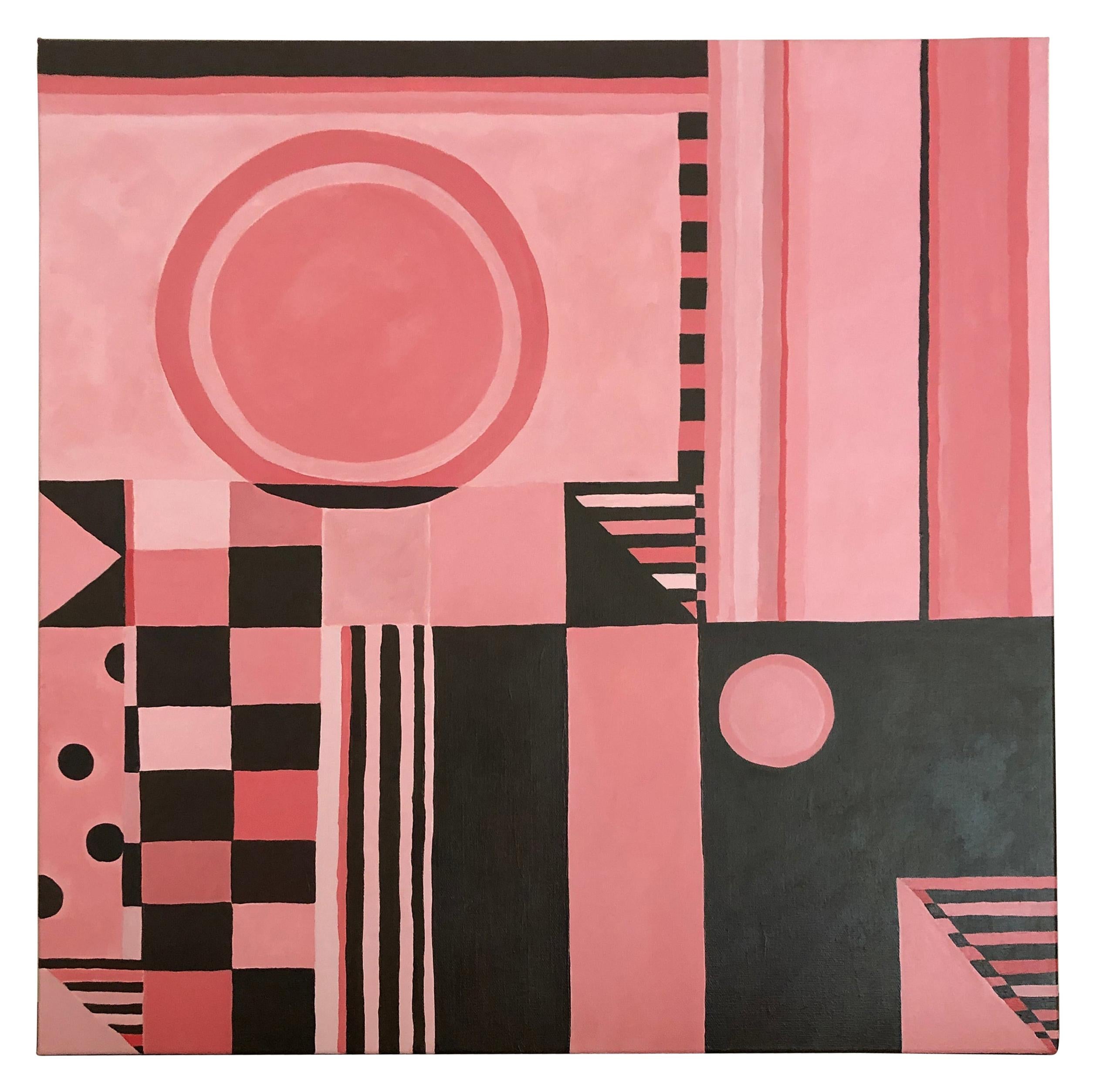 Original Square Abstract Painting in Pink and Brown For Sale