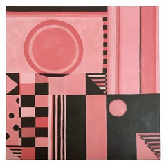 Original Square Abstract Painting in Pink and Brown