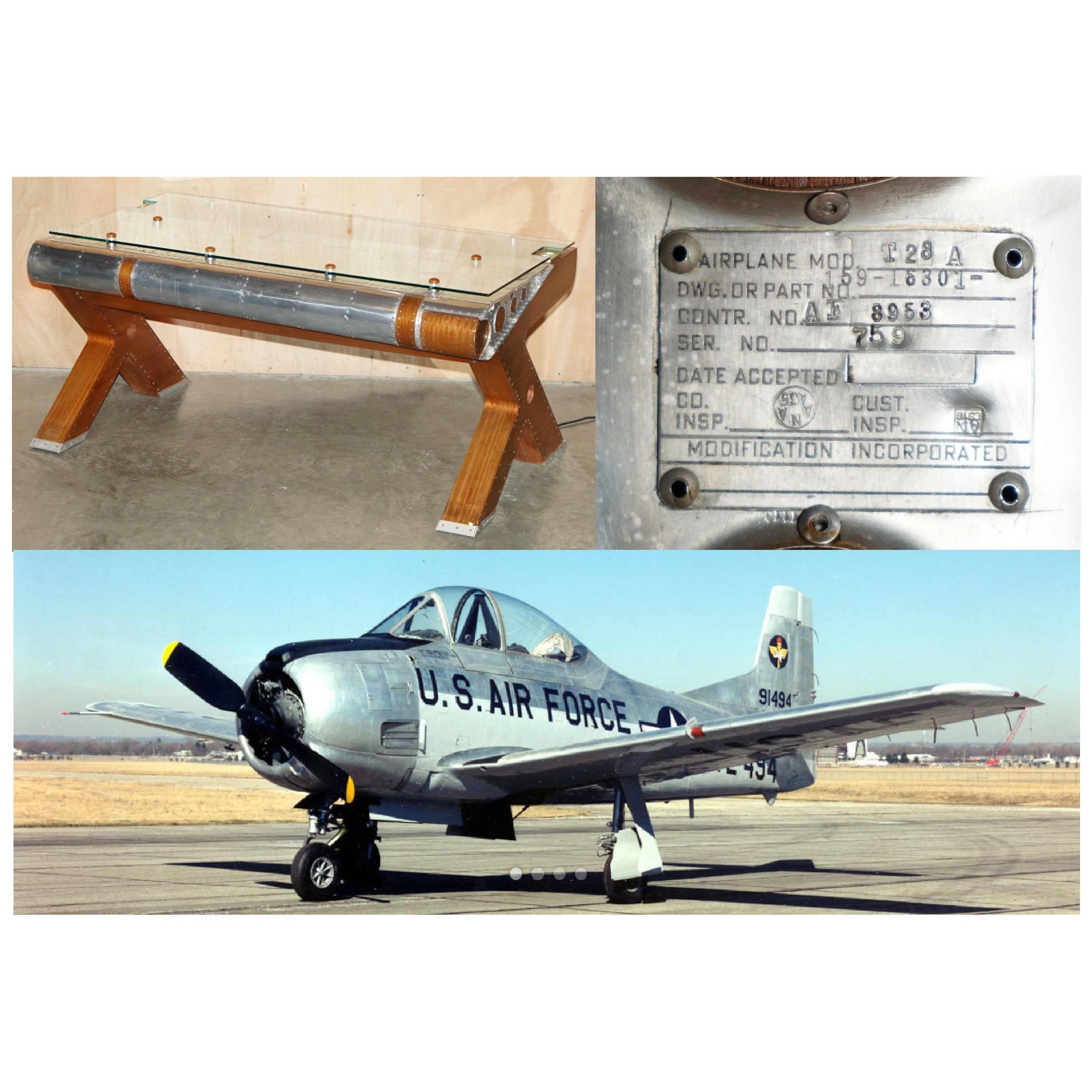 ORIGINAL STAMPED GIANCARLO DE ASTIS T-28 A TROJAN AEROPLANE WiNG AVIATOR DESK For Sale