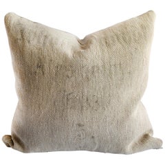 Antique Original Stamped Patchwork Grain Sack Pillow with Linen No 5