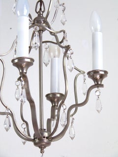 Lampadario cromato con decorazioni in vetro, 1920ca