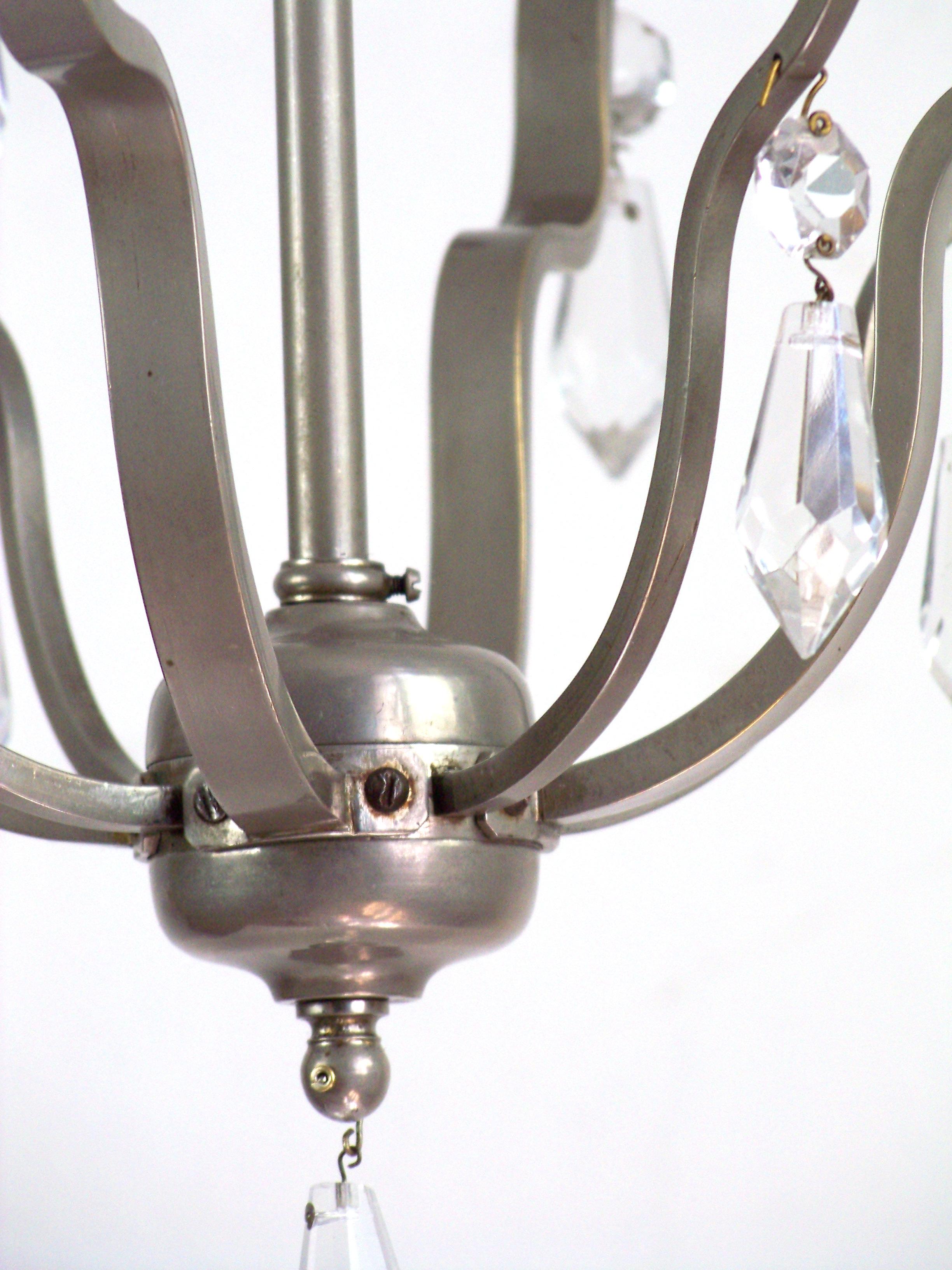 Art Deco Chrome chandelier with glass trimmings, 1920ca For Sale