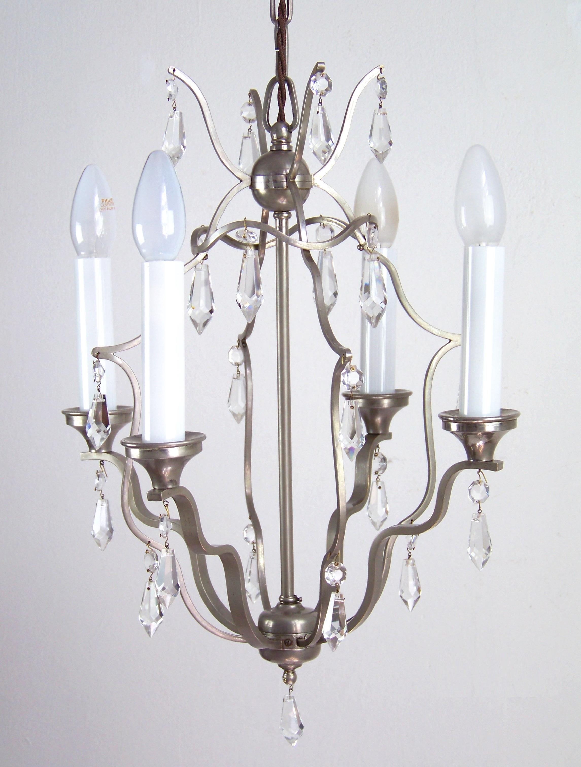 Glass Chrome chandelier with glass trimmings, 1920ca For Sale