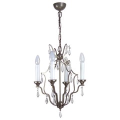 Antique Chrome chandelier with glass trimmings, 1920ca