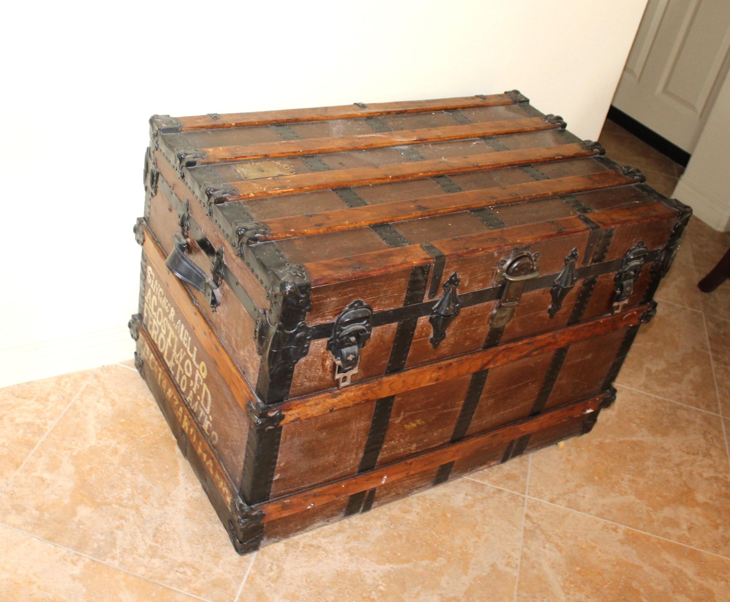 American Craftsman Original Steamer Trunk ,  Wooden strapped  For Sale