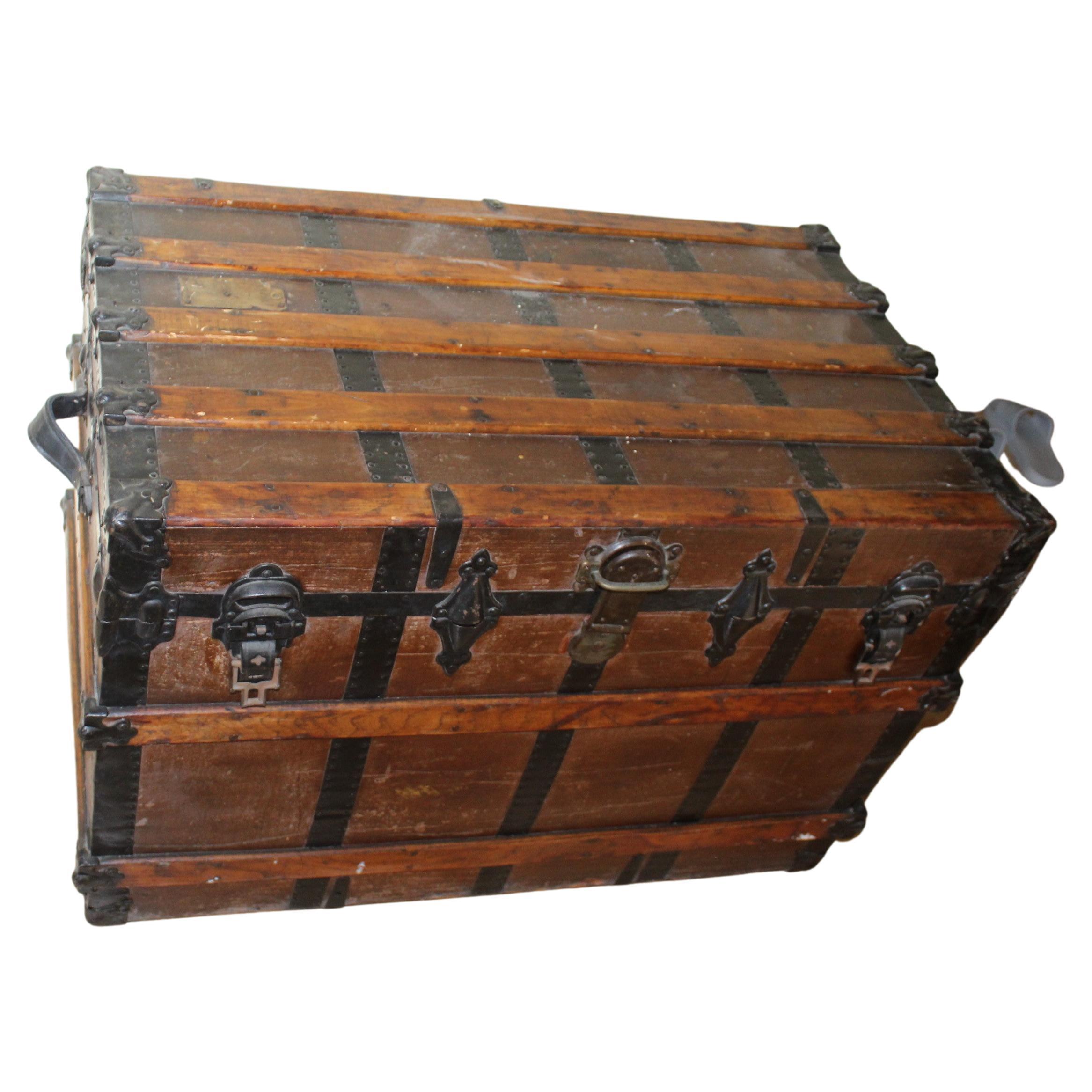 Original Steamer Trunk ,  Wooden strapped  For Sale