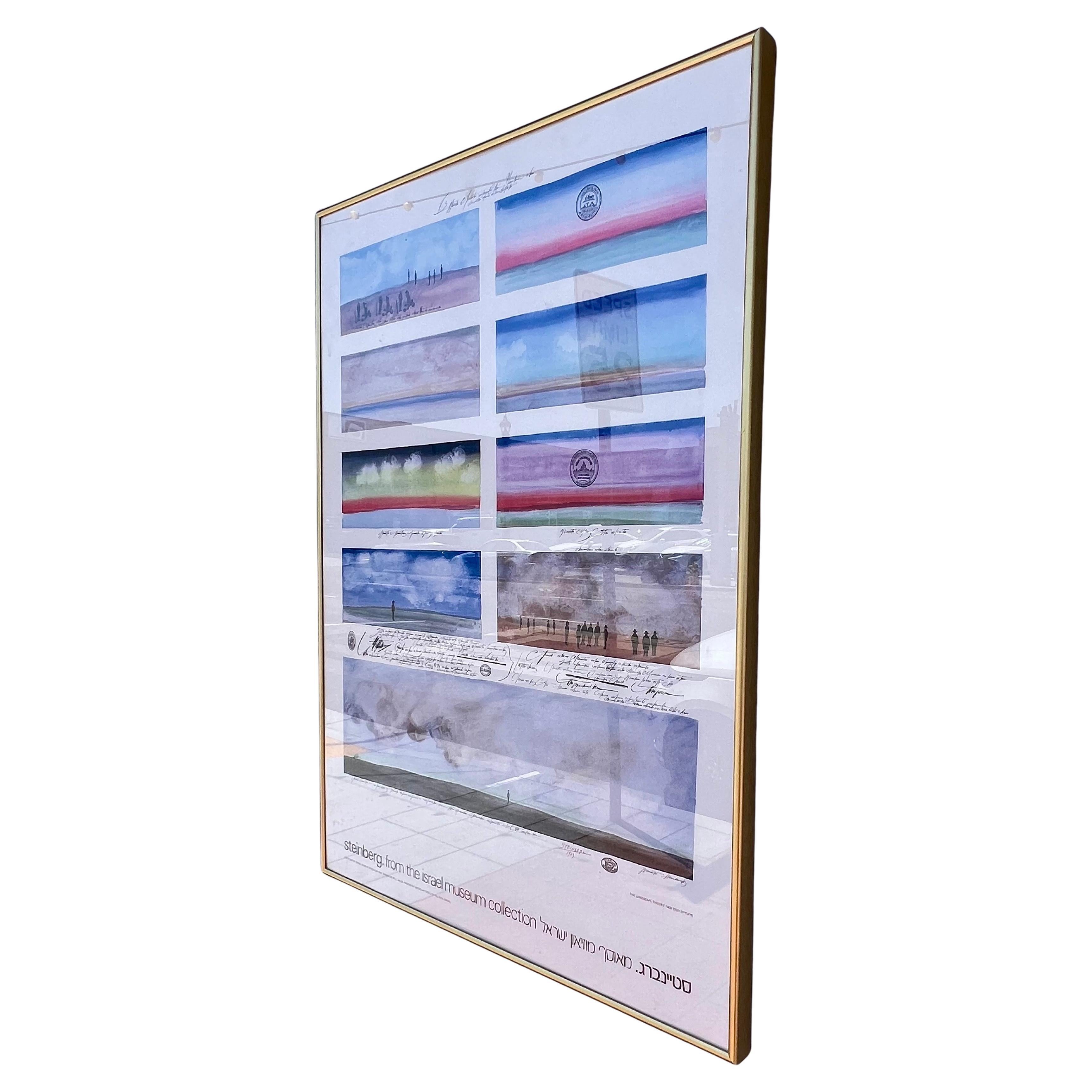 This poster of landscape theory by Saul Steinberg, created in 1969 and published by the Israel Museum in 1978 , its an offset lithograph poster , nicely framed in glass and brass frame very nice and clean condition.