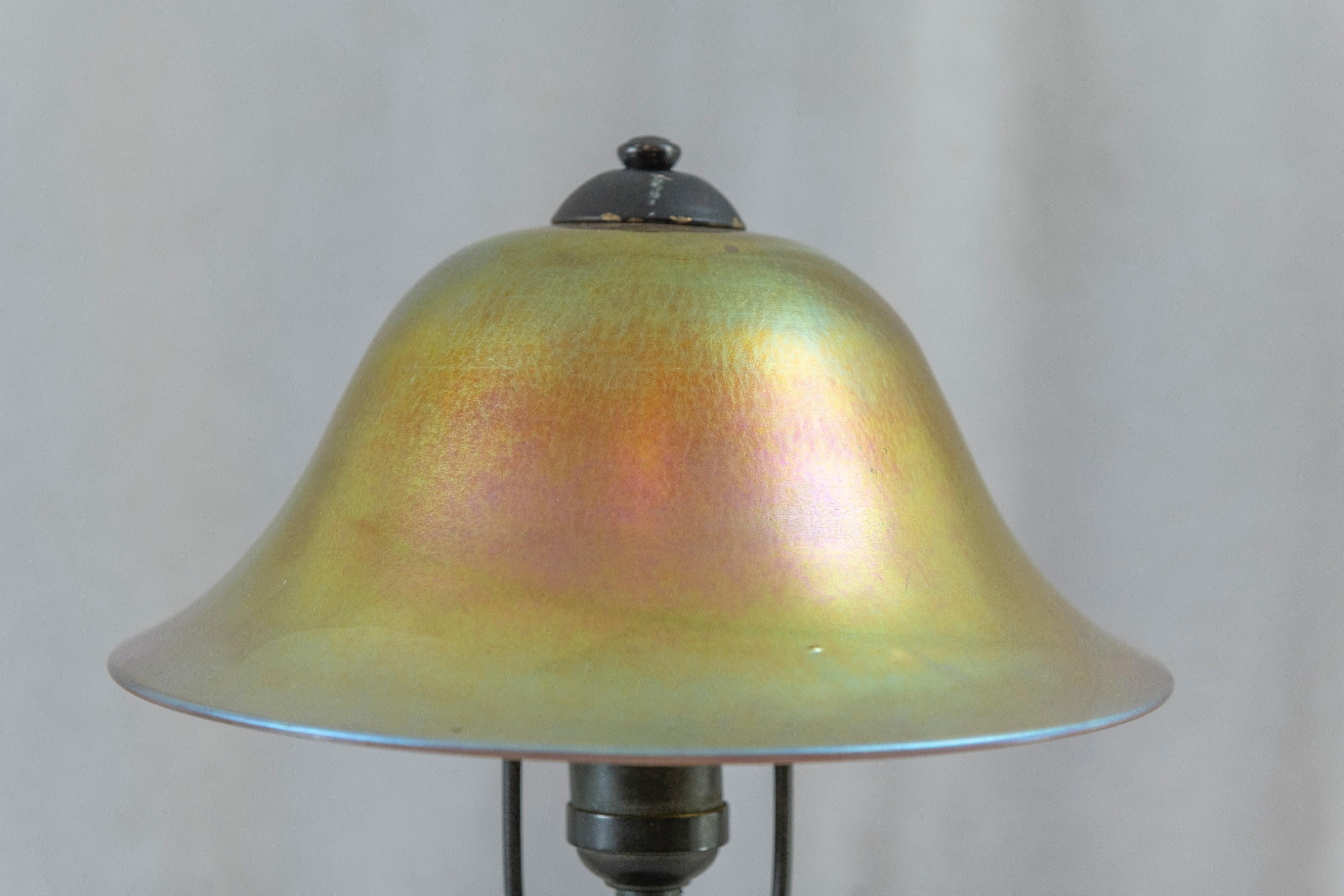 American Original Steuben Lamp, w/ Hand Blown Aurene Shade, ca. 1905