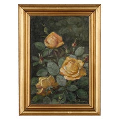 Original Still Life of Yellow Roses Oil Painting signed by Emmy Thornum, Denmark