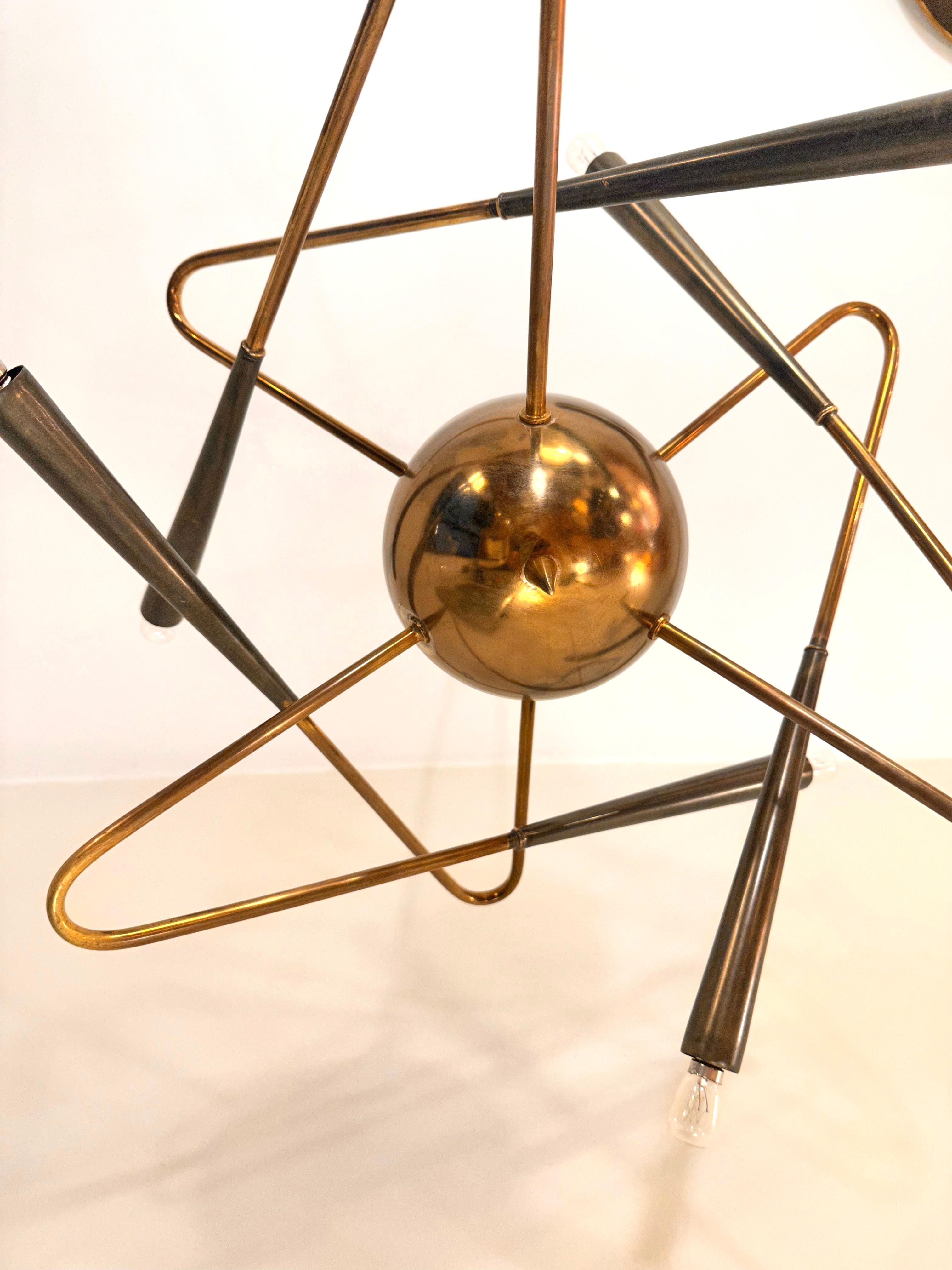 Italian Original Stilnovo Sputnik  Six Arm Brass Chandelier 