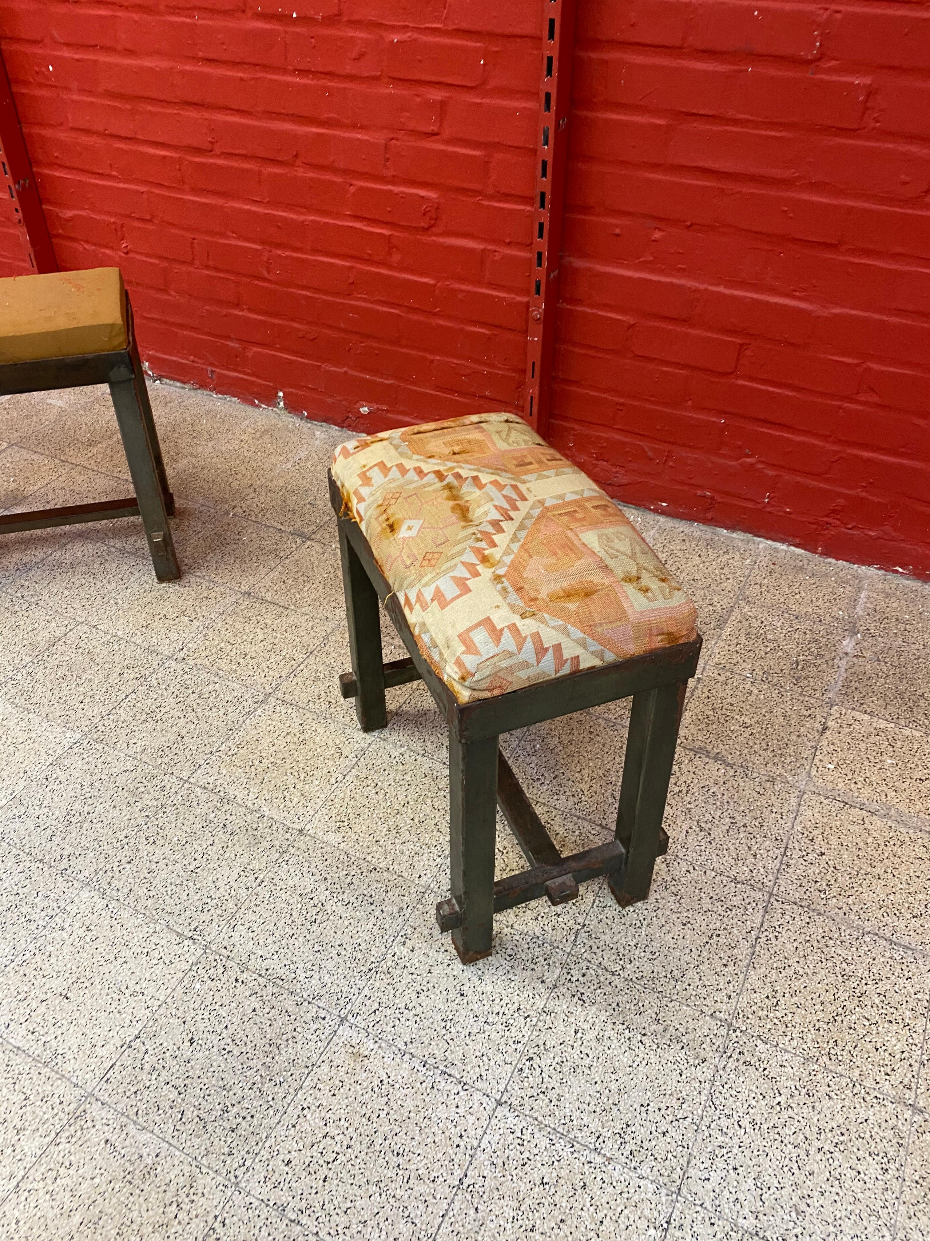 Original Stools in Lacquered Metal, in the Style of Jacques Adnet circa 1940/195 In Fair Condition For Sale In Saint-Ouen, FR