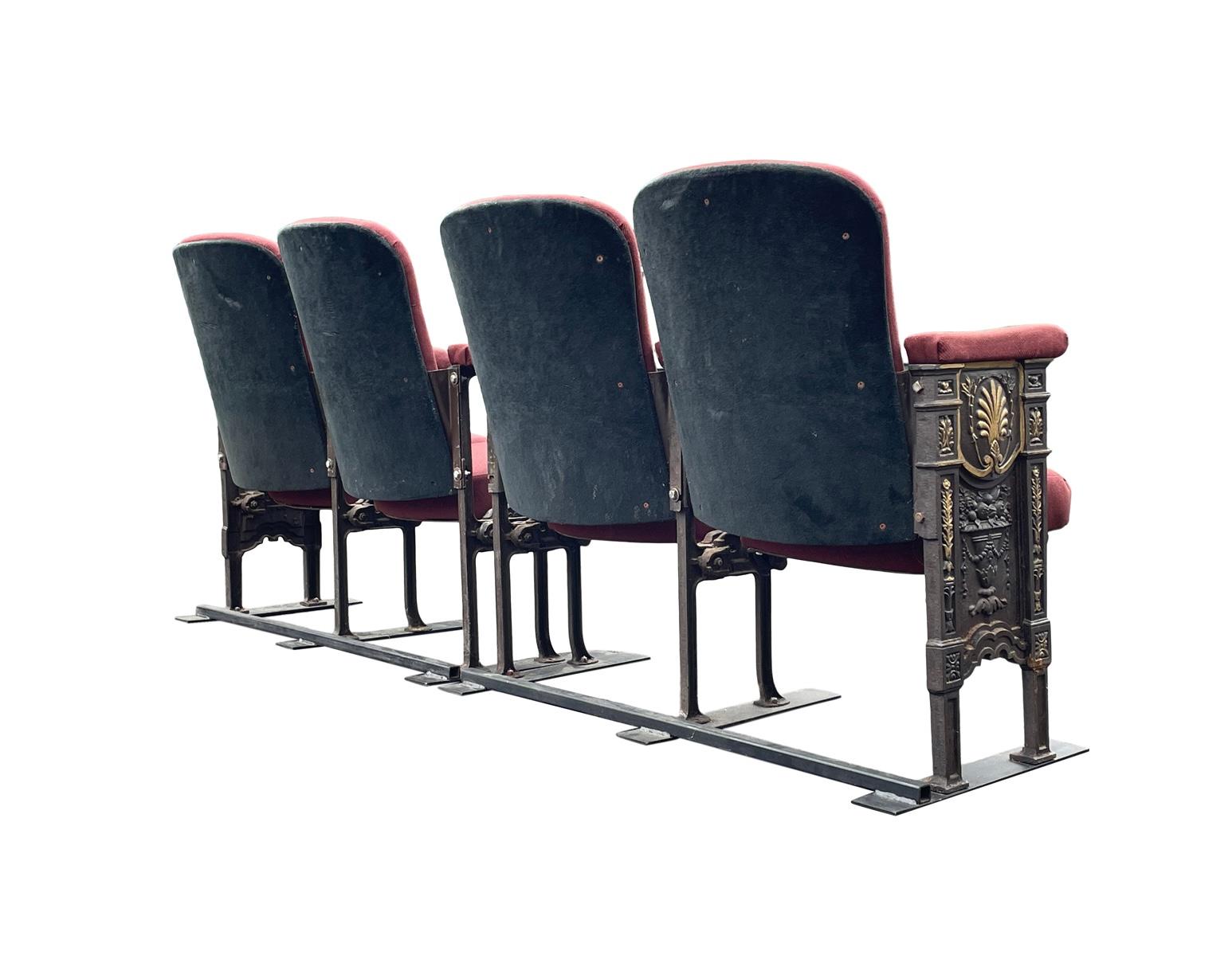 Original Studio54 Newyork Art Deco Theater Seat Bench Chairs In Fair Condition For Sale In Bensalem, PA