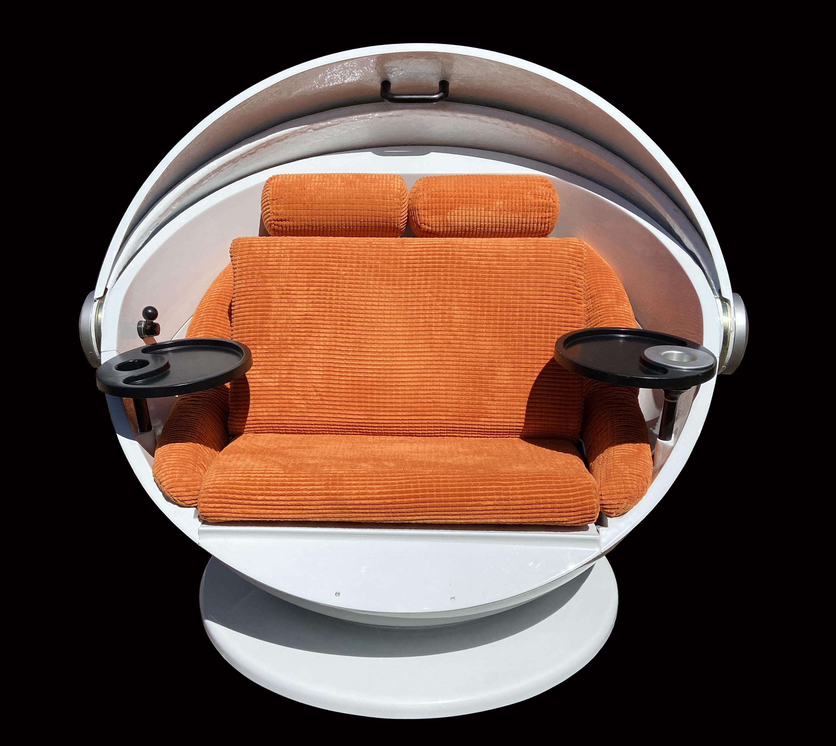 This is a fully restored original version of this 1960's iconic classic astronaut's helmet style space age outdoor swivel chair, As you can imagine, after 60 plus years, the original finish had become matte and somewhat discoloured, so it has had a