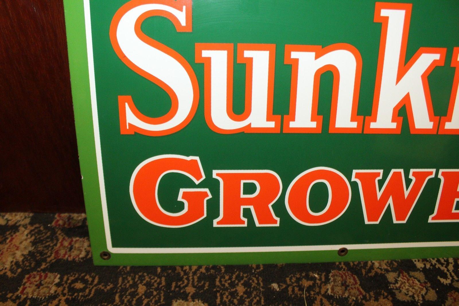 American Original Sunkist Grower Enamel Metal Sign From Disney Sunkist Store Display For Sale