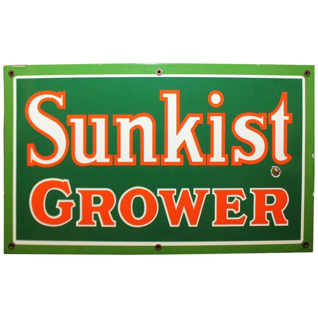 Original Sunkist Grower Enamel Metal Sign From Disney Sunkist Store Display For Sale