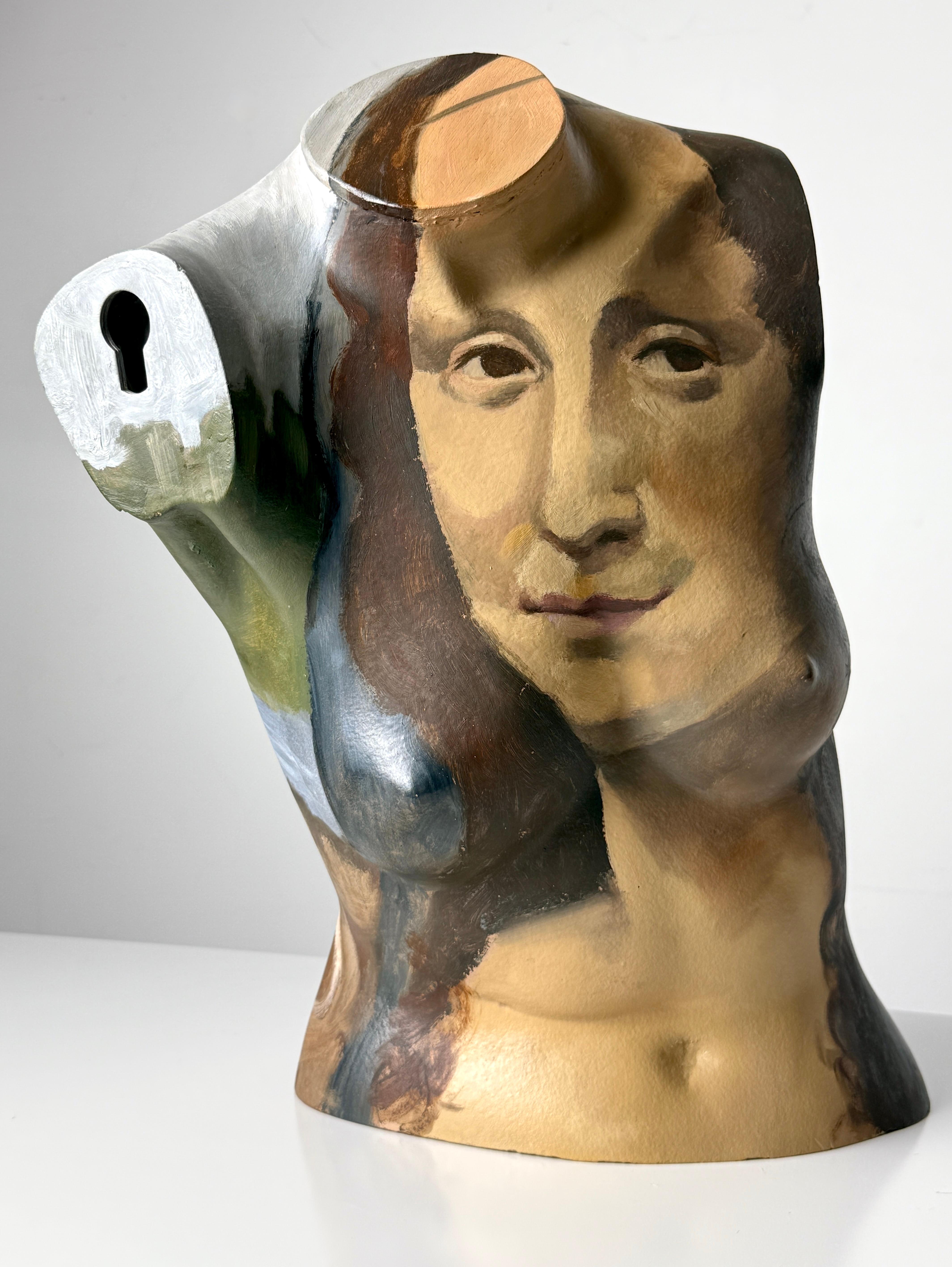 Original Surrealist bemalt Mannequin Torso Skulptur Mona Lisa Porträt 1970er Jahre (Postmoderne) im Angebot