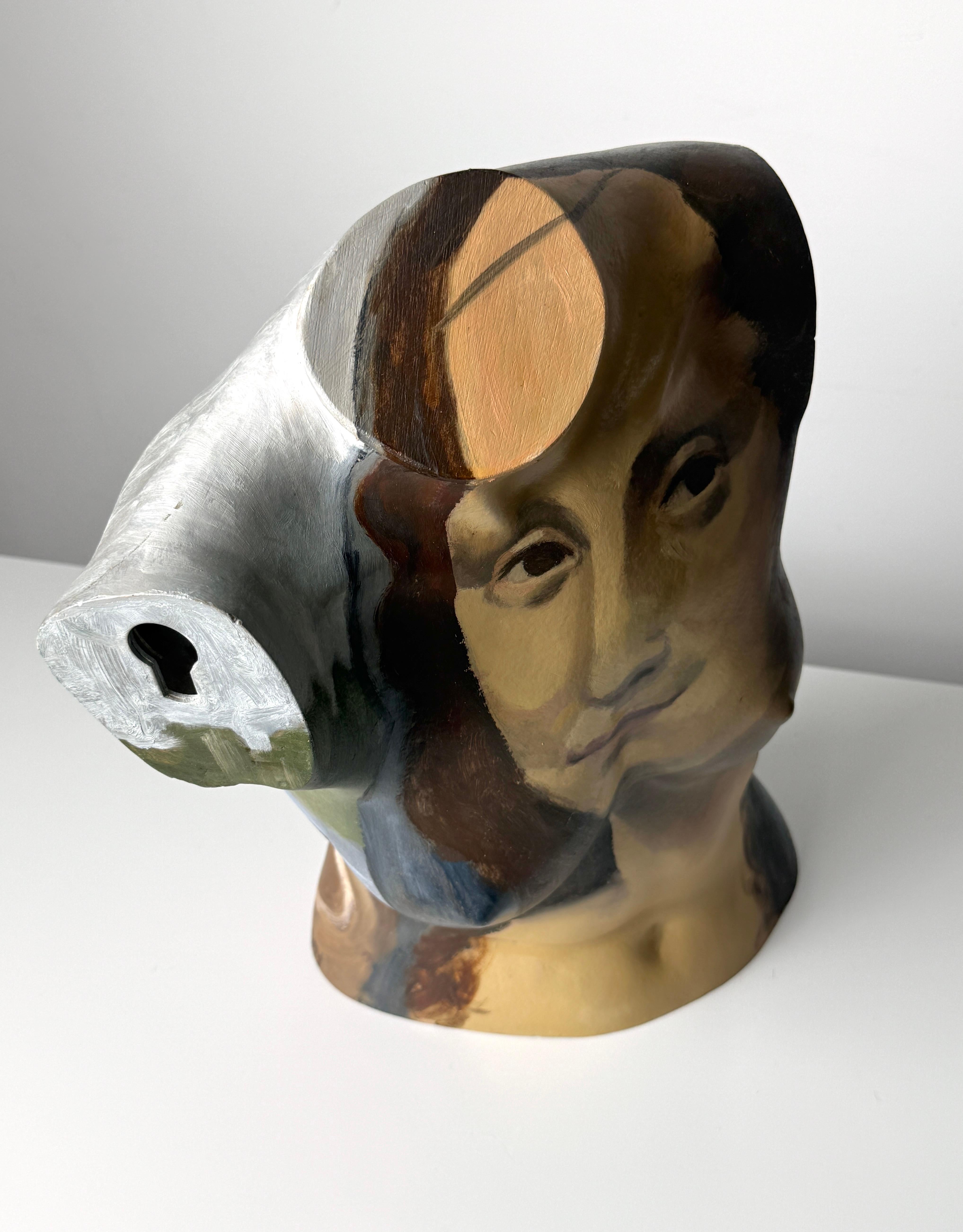 Original Surrealist bemalt Mannequin Torso Skulptur Mona Lisa Porträt 1970er Jahre (Handbemalt) im Angebot