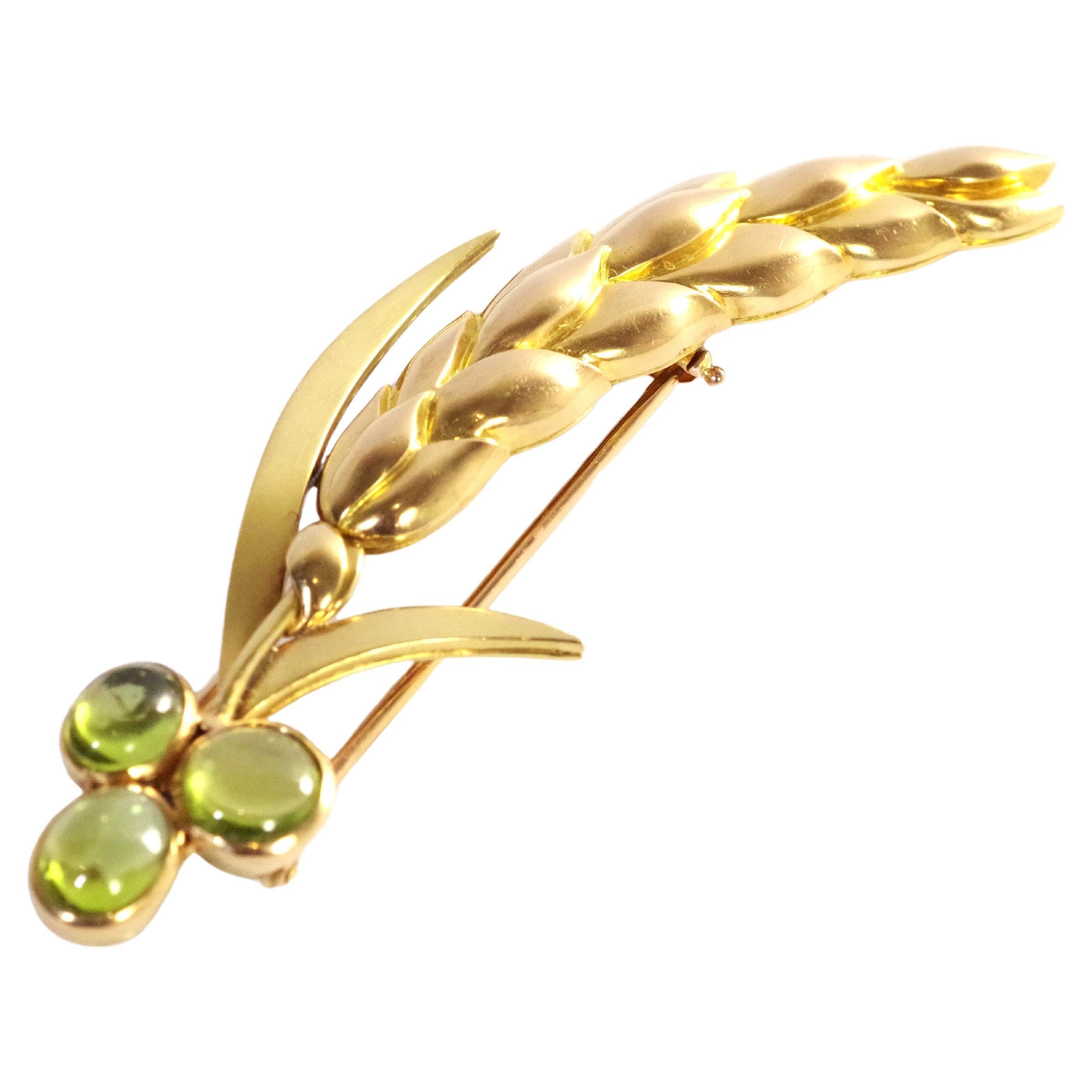 Original Suzanne Belperron wheat ear brooch in 18 karat gold, circa 1945 For Sale