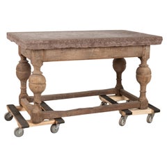 Antique Original Swedish Stone Top Baroque Table Kitchen Island, circa 1750-1800