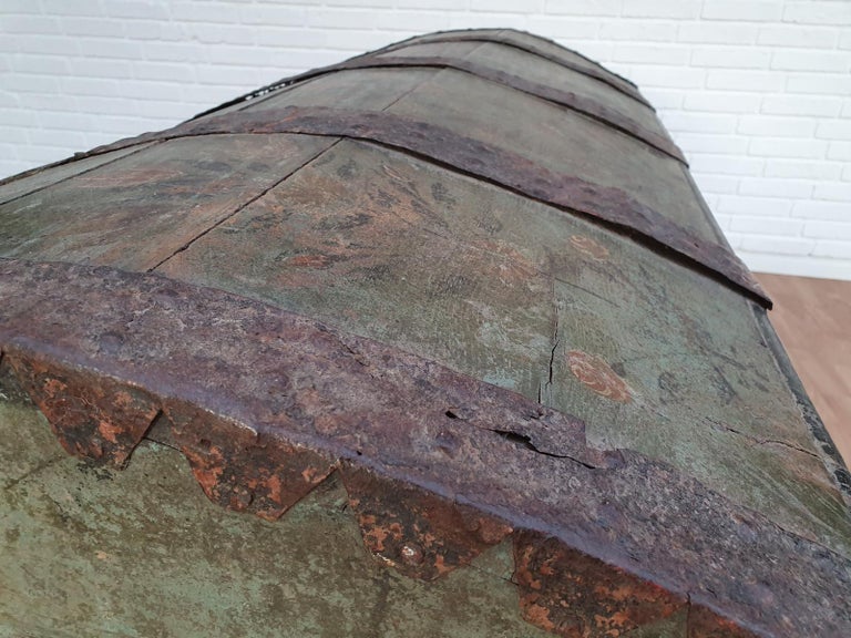 Original Swedish Wooden Chest from 1868, Oakwood, Copper Fittings For