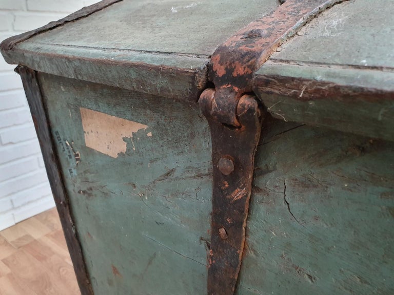 Original Swedish Wooden Chest from 1868, Oakwood, Copper Fittings For