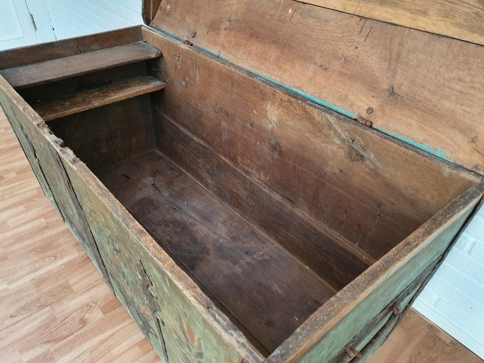 Original Swedish Wooden Chest from 1868, Oakwood, Copper Fittings For Sale 9