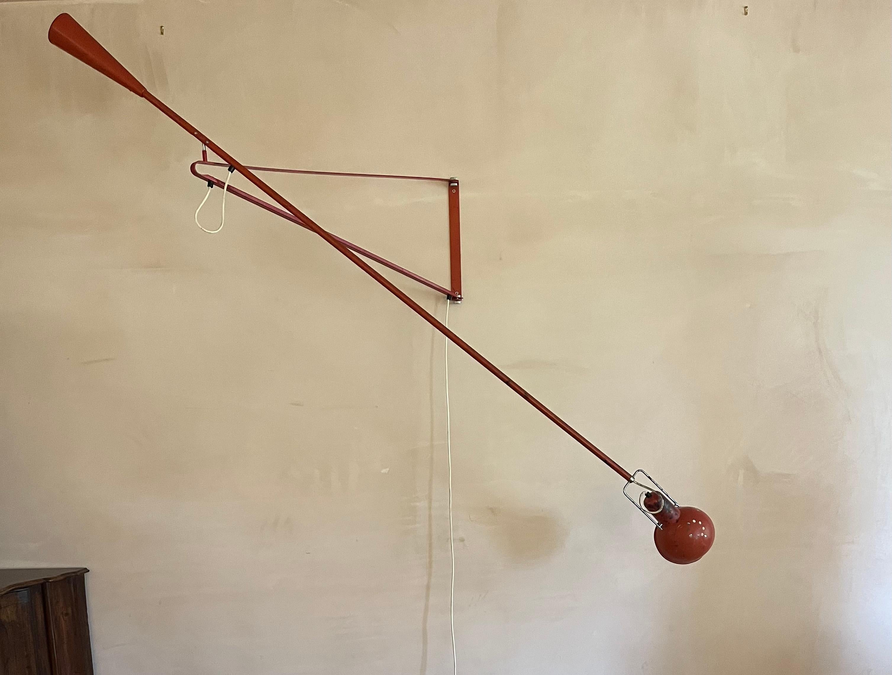 Metalwork Original swing arm wall light by Paolo Rizzatto Model 265 produced by Arteluce.