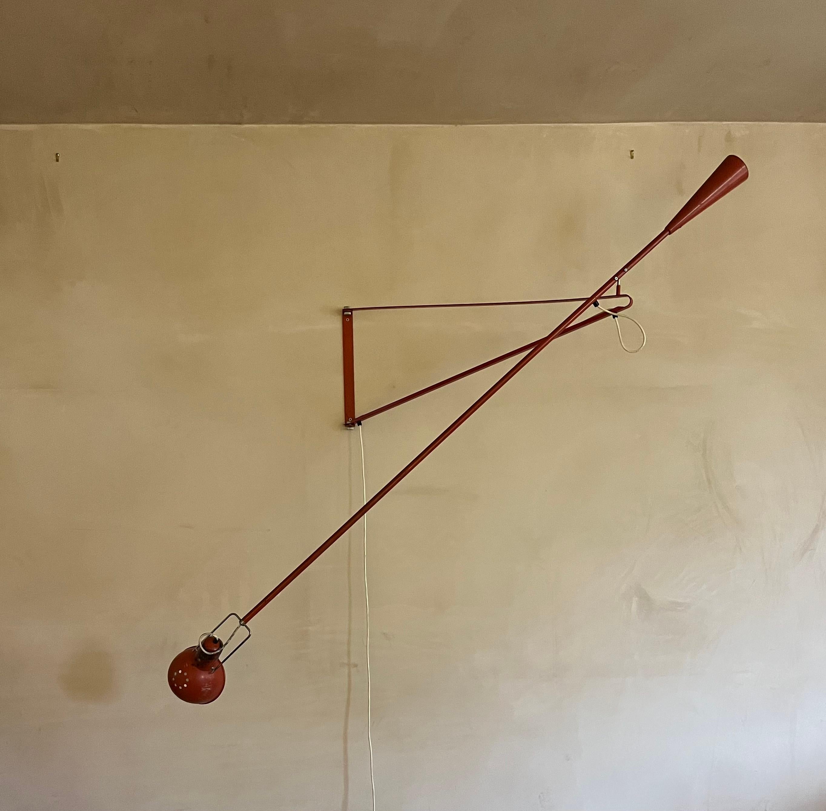 Original swing arm wall light by Paolo Rizzatto Model 265 produced by Arteluce. In Good Condition In London, GB
